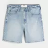 Above-the-Knee Distressed Loose Denim Shorts,Above-the-Knee Distressed Loose Denim Shorts