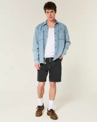 Above-the-Knee Loose Denim Shorts,Above-the-Knee Loose Denim Shorts