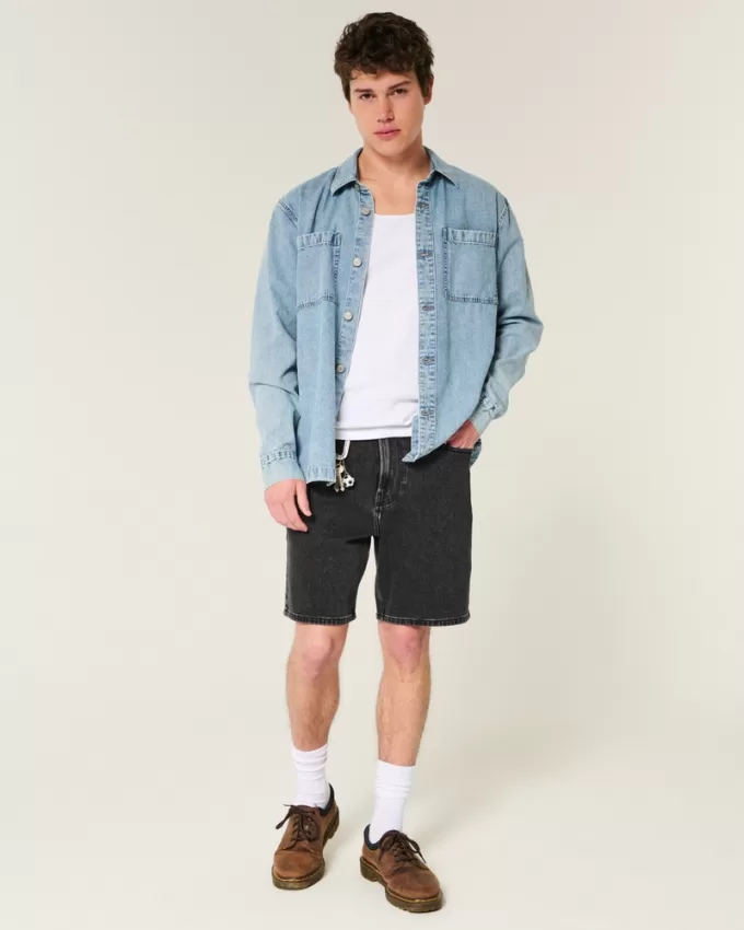 Above-the-Knee Loose Denim Shorts,Above-the-Knee Loose Denim Shorts