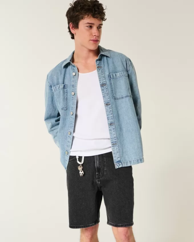 Above-the-Knee Loose Denim Shorts,Above-the-Knee Loose Denim Shorts