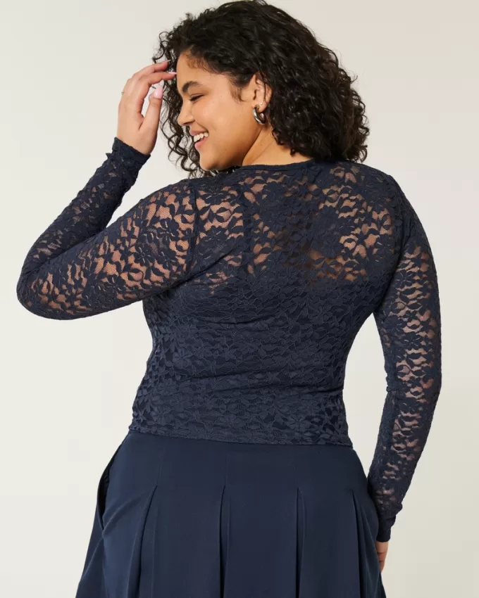 All-Over Lace Crew Top,All-Over Lace Crew Top