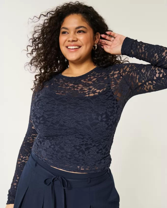 All-Over Lace Crew Top,All-Over Lace Crew Top