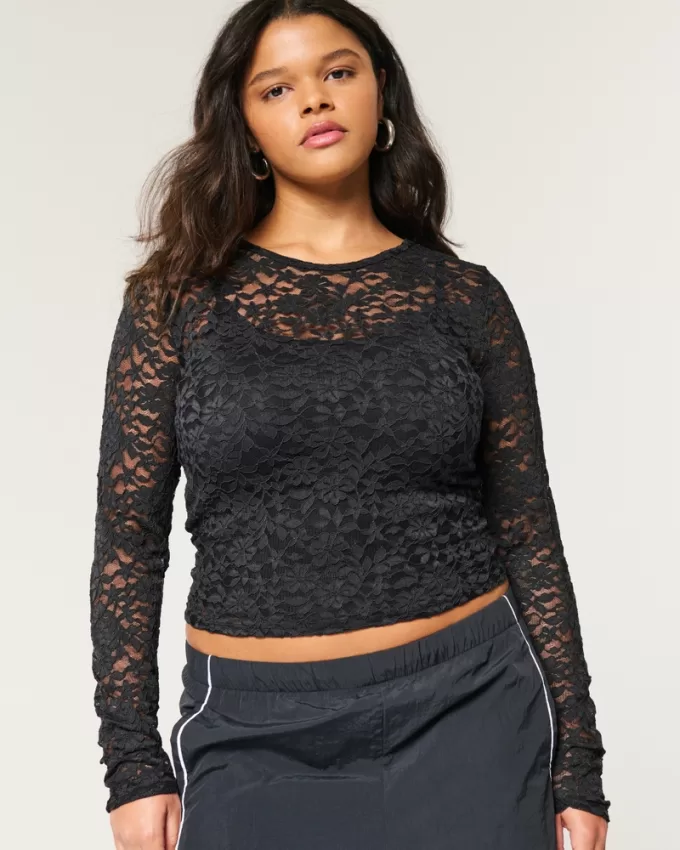 All-Over Lace Crew Top,All-Over Lace Crew Top
