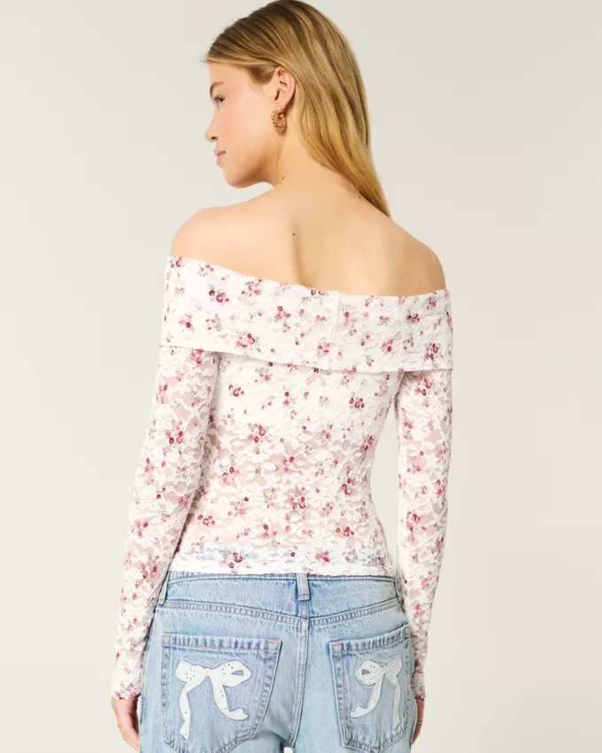 All-Over Lace Off-the-Shoulder Top,All-Over Lace Off-the-Shoulder Top