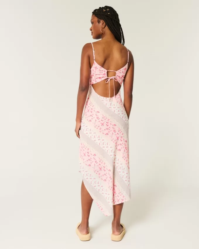 Asymmetrical Crepe Open-Back Midi Slip Dress,Asymmetrical Crepe Open-Back Midi Slip Dress