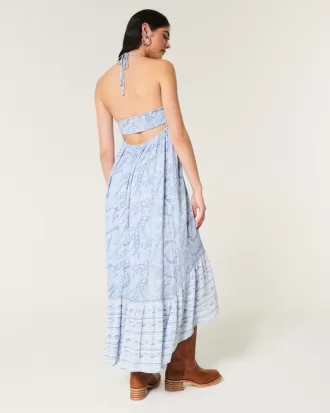 Asymmetrical Hem Halter Maxi Dress,Asymmetrical Hem Halter Maxi Dress