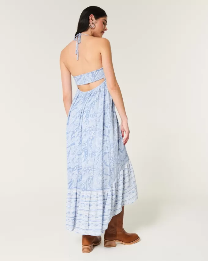 Asymmetrical Hem Halter Maxi Dress,Asymmetrical Hem Halter Maxi Dress