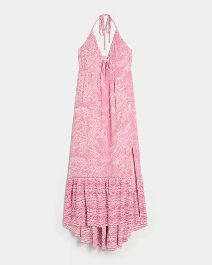 Asymmetrical Hem Halter Maxi Dress,Asymmetrical Hem Halter Maxi Dress