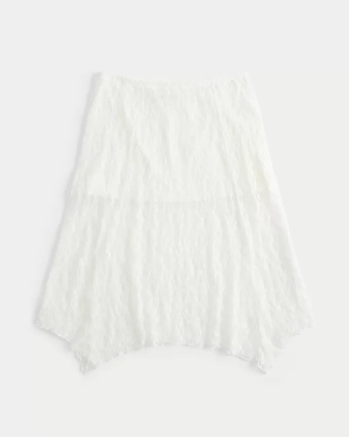 Asymmetrical Hem Lace Midi Skirt,Asymmetrical Hem Lace Midi Skirt