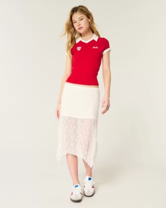 Asymmetrical Hem Lace Midi Skirt,Asymmetrical Hem Lace Midi Skirt