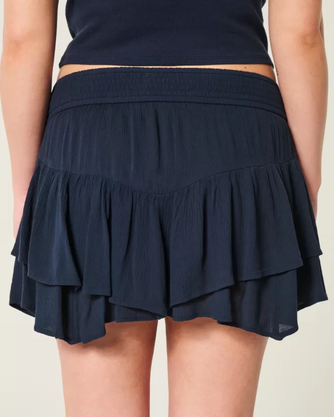 Asymmetrical Hem Tiered Mini Skort,Asymmetrical Hem Tiered Mini Skort