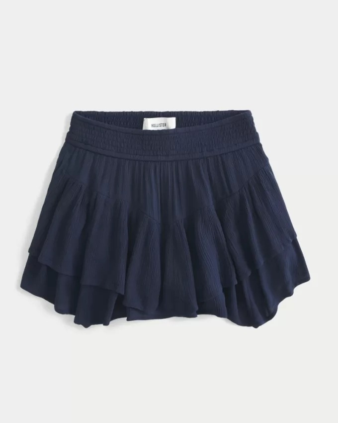 Asymmetrical Hem Tiered Mini Skort,Asymmetrical Hem Tiered Mini Skort