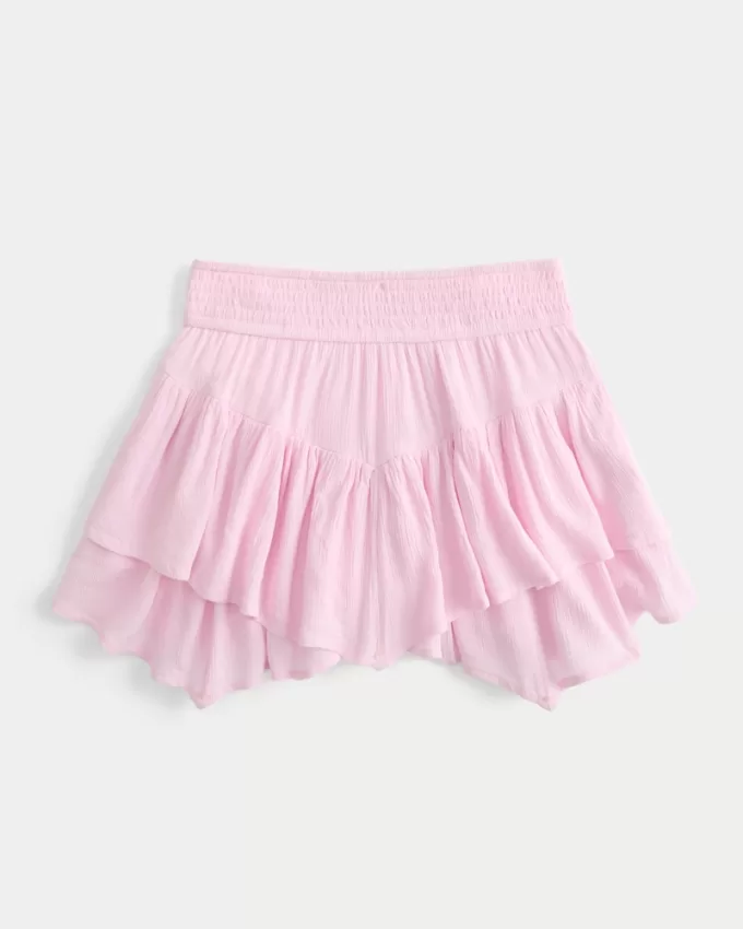 Asymmetrical Hem Tiered Mini Skort,Asymmetrical Hem Tiered Mini Skort