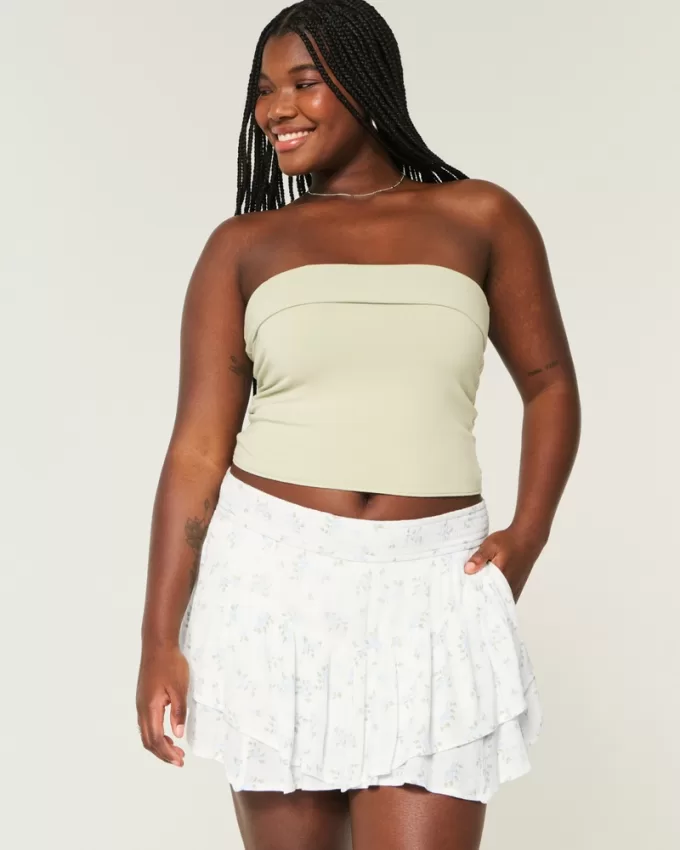 Asymmetrical Hem Tiered Mini Skort,Asymmetrical Hem Tiered Mini Skort