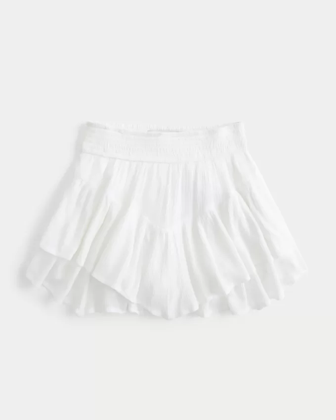 Asymmetrical Hem Tiered Mini Skort,Asymmetrical Hem Tiered Mini Skort