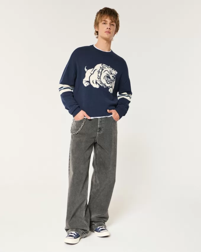 Boxy Bulldog Graphic Crew Sweater,Boxy Bulldog Graphic Crew Sweater