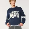 Boxy Bulldog Graphic Crew Sweater,Boxy Bulldog Graphic Crew Sweater