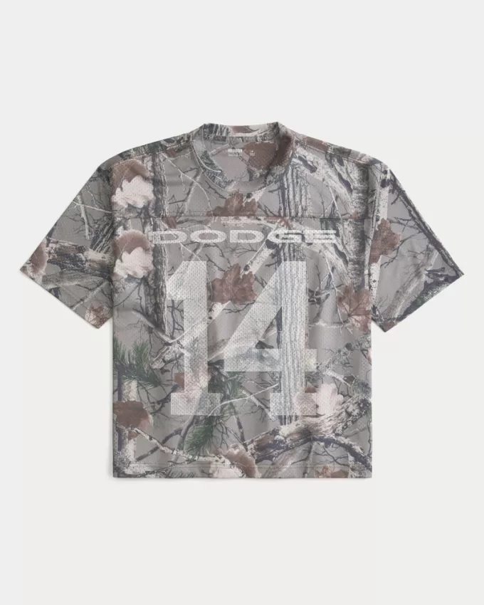 Boxy Crop Camo Dodge Graphic Jersey,Boxy Crop Camo Dodge Graphic Jersey