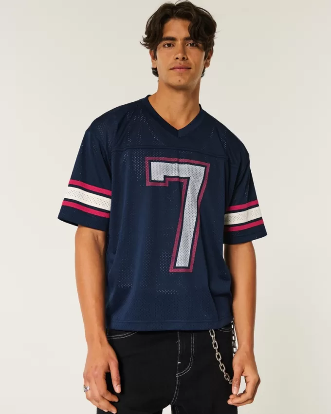 Boxy Crop Mesh Graphic Football Jersey,Boxy Crop Mesh Graphic Football Jersey