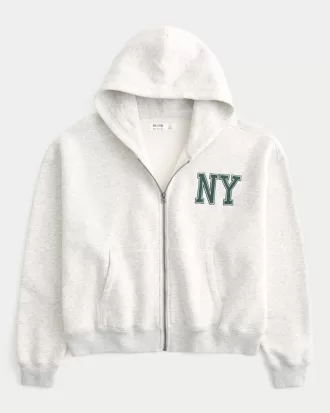 Boxy Crop NY Graphic Zip-Up Hoodie,Boxy Crop NY Graphic Zip-Up Hoodie