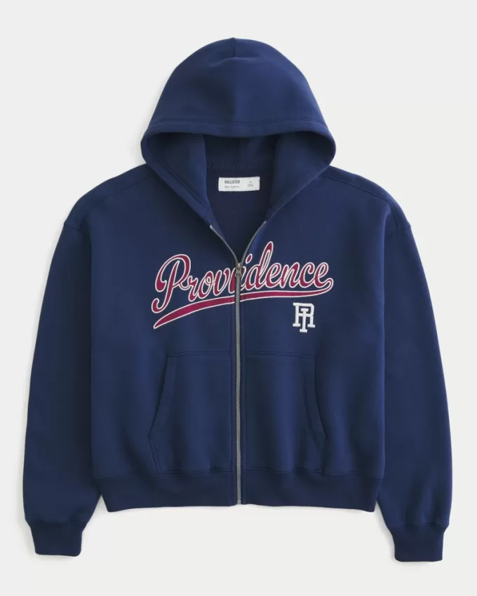 Boxy Crop Providence Rhode Island Graphic Zip-Up Hoodie,Boxy Crop Providence Rhode Island Graphic Zip-Up Hoodie