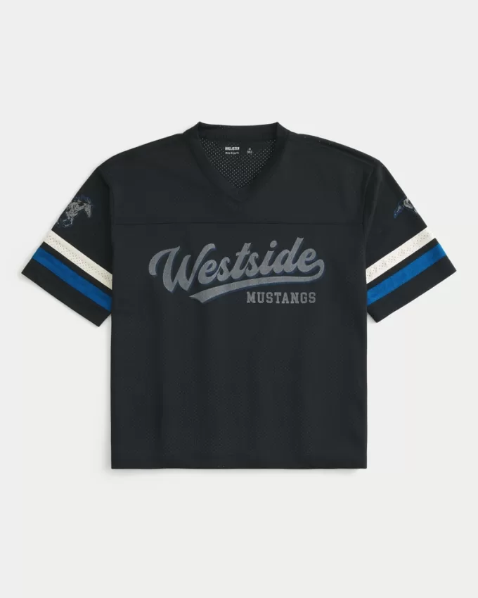 Boxy Crop Westside Mustangs Graphic Jersey,Boxy Crop Westside Mustangs Graphic Jersey