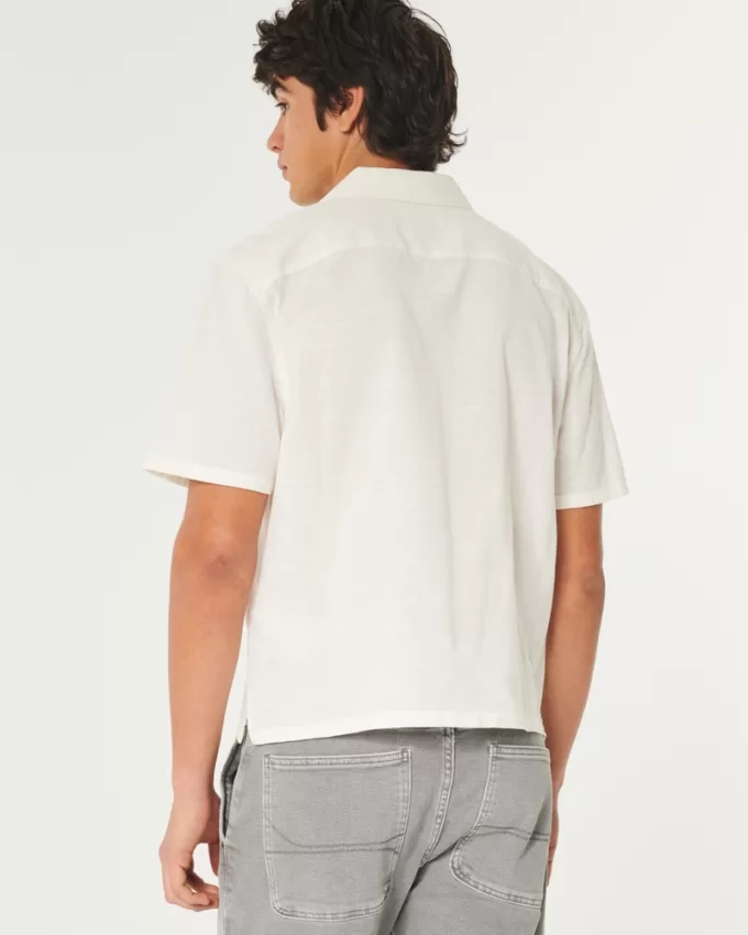 Boxy Cropped Embroidered Graphic Workwear Shirt,Boxy Cropped Embroidered Graphic Workwear Shirt