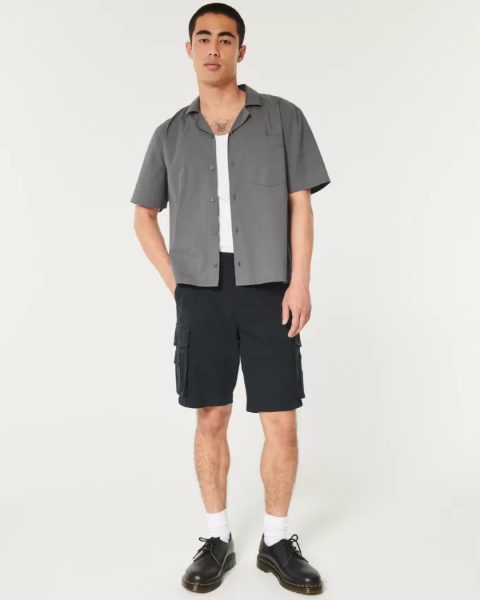 Boxy Cropped Short-Sleeve Poplin Shirt,Boxy Cropped Short-Sleeve Poplin Shirt