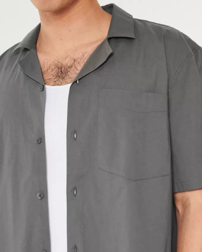 Boxy Cropped Short-Sleeve Poplin Shirt,Boxy Cropped Short-Sleeve Poplin Shirt