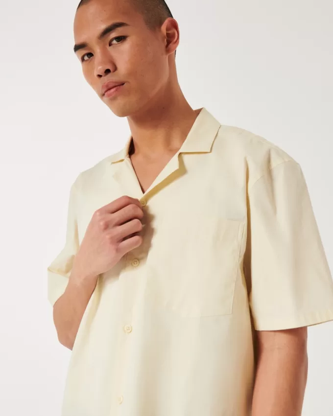 Boxy Cropped Short-Sleeve Poplin Shirt,Boxy Cropped Short-Sleeve Poplin Shirt