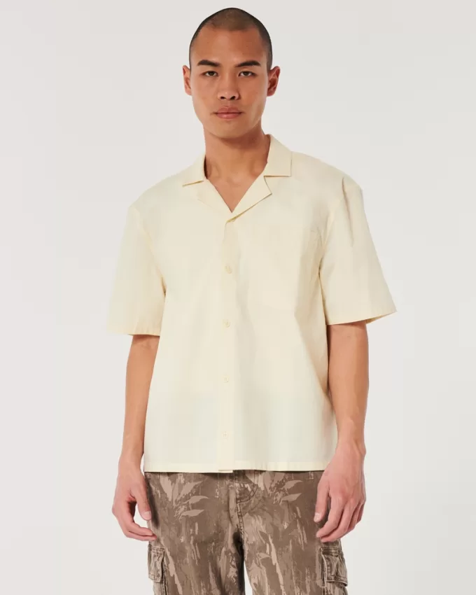 Boxy Cropped Short-Sleeve Poplin Shirt,Boxy Cropped Short-Sleeve Poplin Shirt