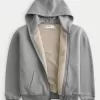 Boxy Faux Shearling-Lined Zip-Up Hoodie,Boxy Faux Shearling-Lined Zip-Up Hoodie