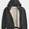 Boxy Faux Shearling-Lined Zip-Up Hoodie,Boxy Faux Shearling-Lined Zip-Up Hoodie
