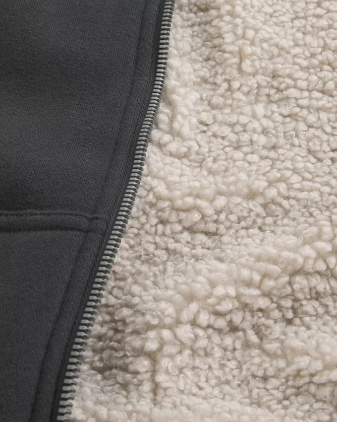 Boxy Faux Shearling-Lined Zip-Up Hoodie,Boxy Faux Shearling-Lined Zip-Up Hoodie