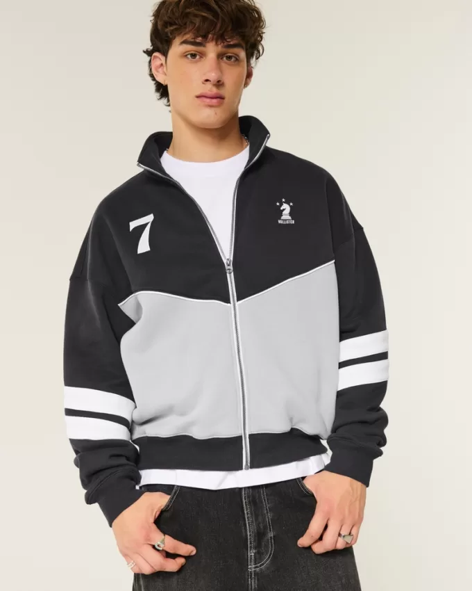Boxy Fleece Logo Track Jacket,Boxy Fleece Logo Track Jacket