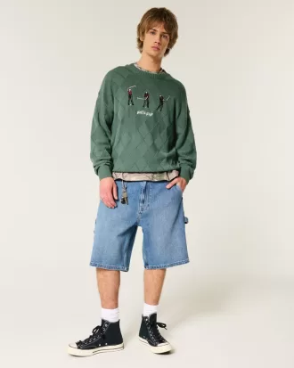 Boxy Golf Graphic Crew Sweater,Boxy Golf Graphic Crew Sweater