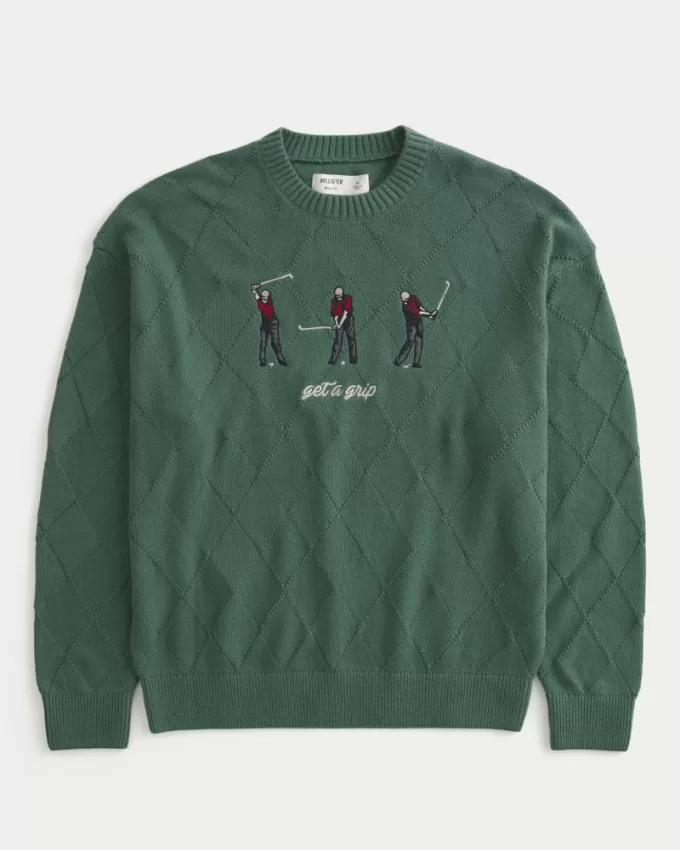 Boxy Golf Graphic Crew Sweater,Boxy Golf Graphic Crew Sweater