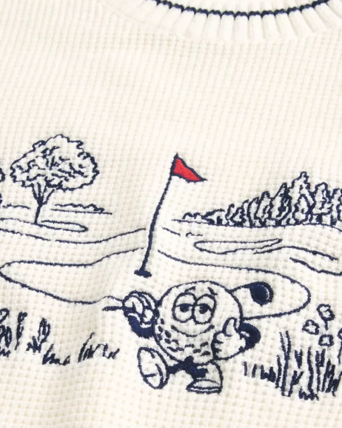 Boxy Golf Graphic Crew Sweater,Boxy Golf Graphic Crew Sweater