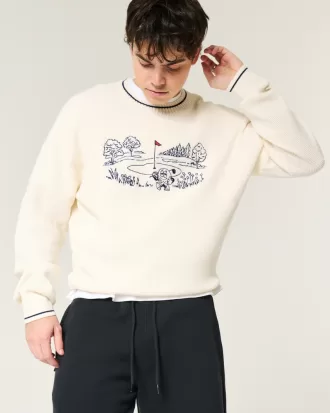 Boxy Golf Graphic Crew Sweater,Boxy Golf Graphic Crew Sweater