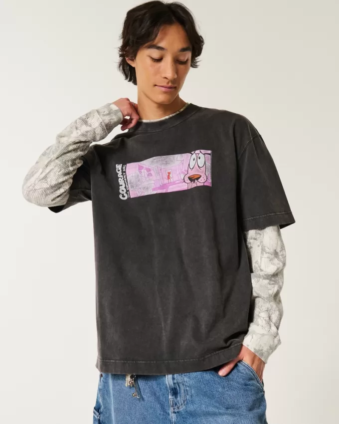 Boxy Heavyweight Courage the Friendly Dog Graphic Tee,Boxy Heavyweight Courage the Friendly Dog Graphic Tee