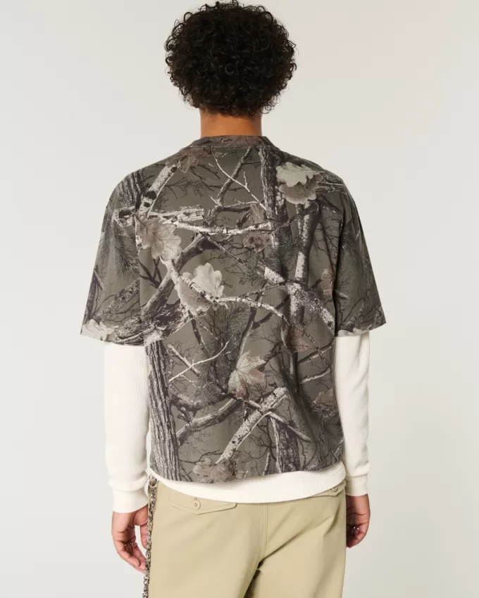 Boxy Heavyweight Crop Camo Crew T-Shirt,Boxy Heavyweight Crop Camo Crew T-Shirt