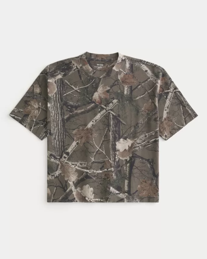 Boxy Heavyweight Crop Camo Crew T-Shirt,Boxy Heavyweight Crop Camo Crew T-Shirt