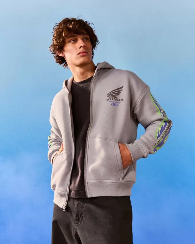 Boxy Honda Racing Graphic Zip-Up Hoodie,Boxy Honda Racing Graphic Zip-Up Hoodie