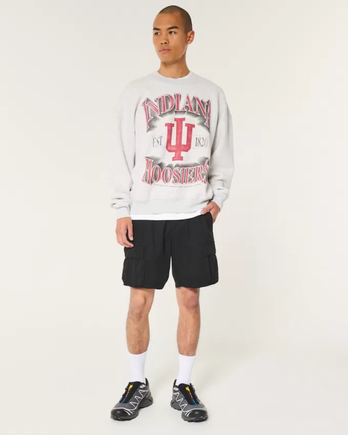Boxy Indiana University Hoosiers Graphic Crew Sweatshirt,Boxy Indiana University Hoosiers Graphic Crew Sweatshirt