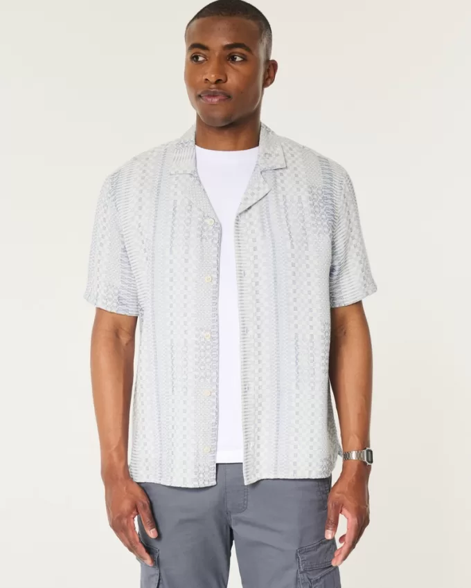 Boxy Jacquard Patchwork Shirt,Boxy Jacquard Patchwork Shirt