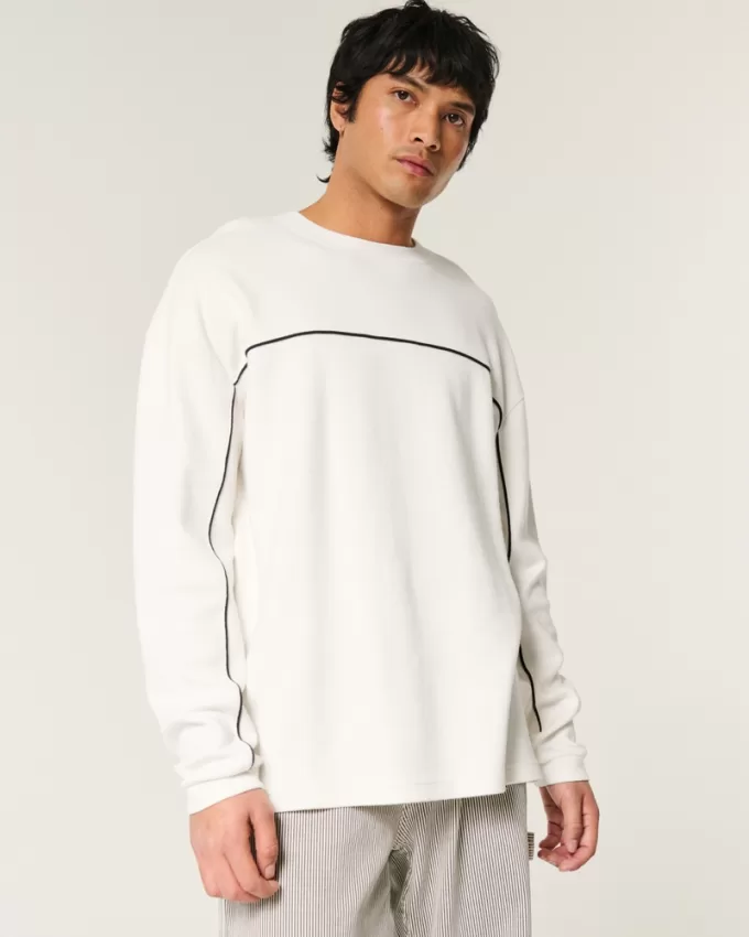 Boxy Long-Sleeve Striped Crew T-Shirt,Boxy Long-Sleeve Striped Crew T-Shirt