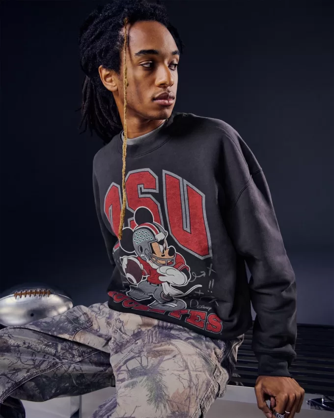 Boxy Mickey Mouse Ohio State Buckeyes Graphic Crew Sweatshirt,Boxy Mickey Mouse Ohio State Buckeyes Graphic Crew Sweatshirt