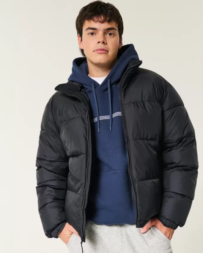 Boxy Mock-Neck Puffer Jacket,Boxy Mock-Neck Puffer Jacket