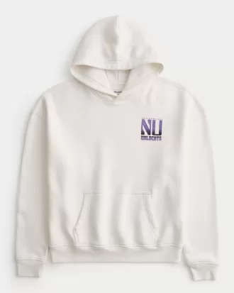 Boxy Northwestern University Wildcats Graphic Hoodie,Boxy Northwestern University Wildcats Graphic Hoodie