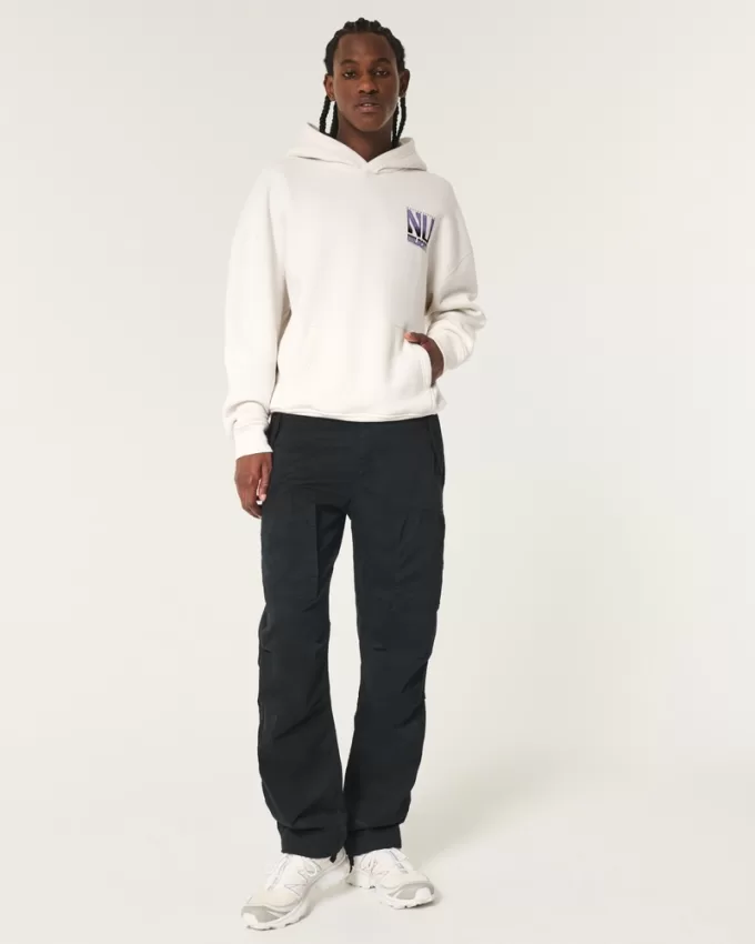 Boxy Northwestern University Wildcats Graphic Hoodie,Boxy Northwestern University Wildcats Graphic Hoodie